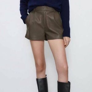 Taupe/Khaki Faux Leather Zara Shorts